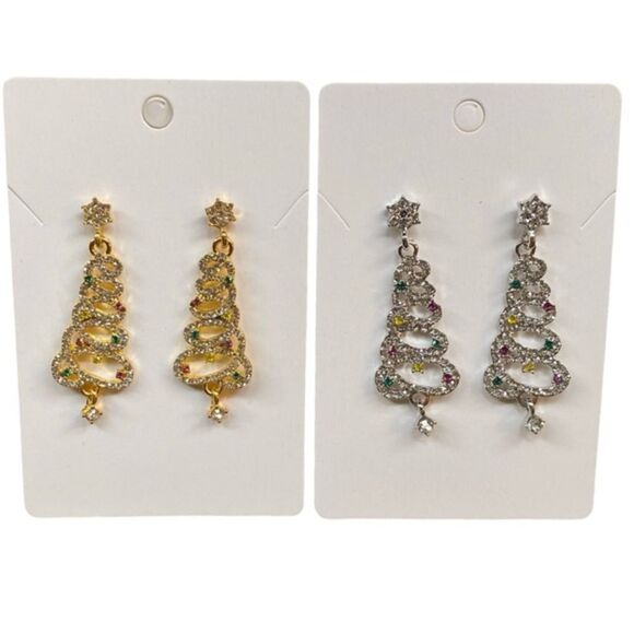 Christmas Tree Dangle Earrings Gold or Silver Tone - Picture 1 of 6